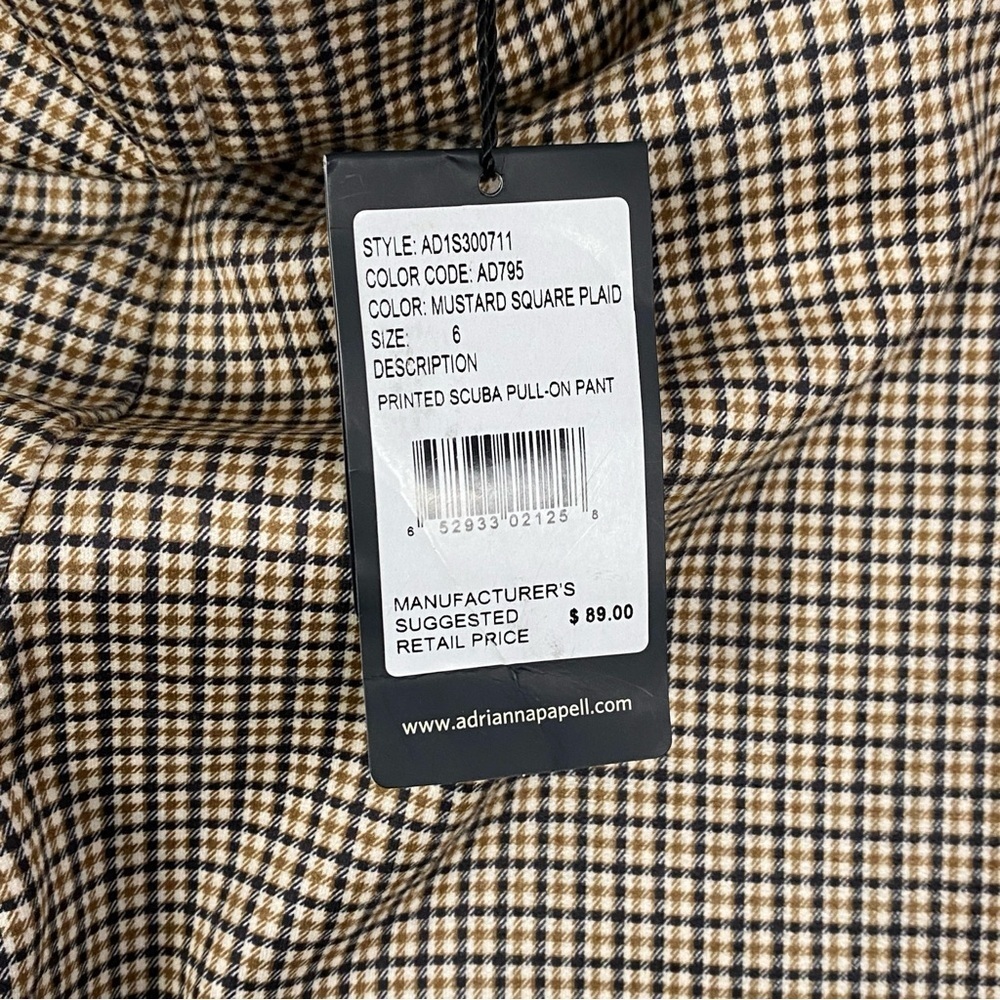NEW Adrianna Papell Houndstooth Pants Pull On Size 6 Mustard Square Plaid - Picture 9 of 12